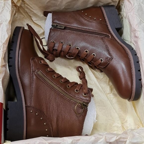 American Rag Tatum Women's Leather Studded Combat Boots - Picture 2 of 3